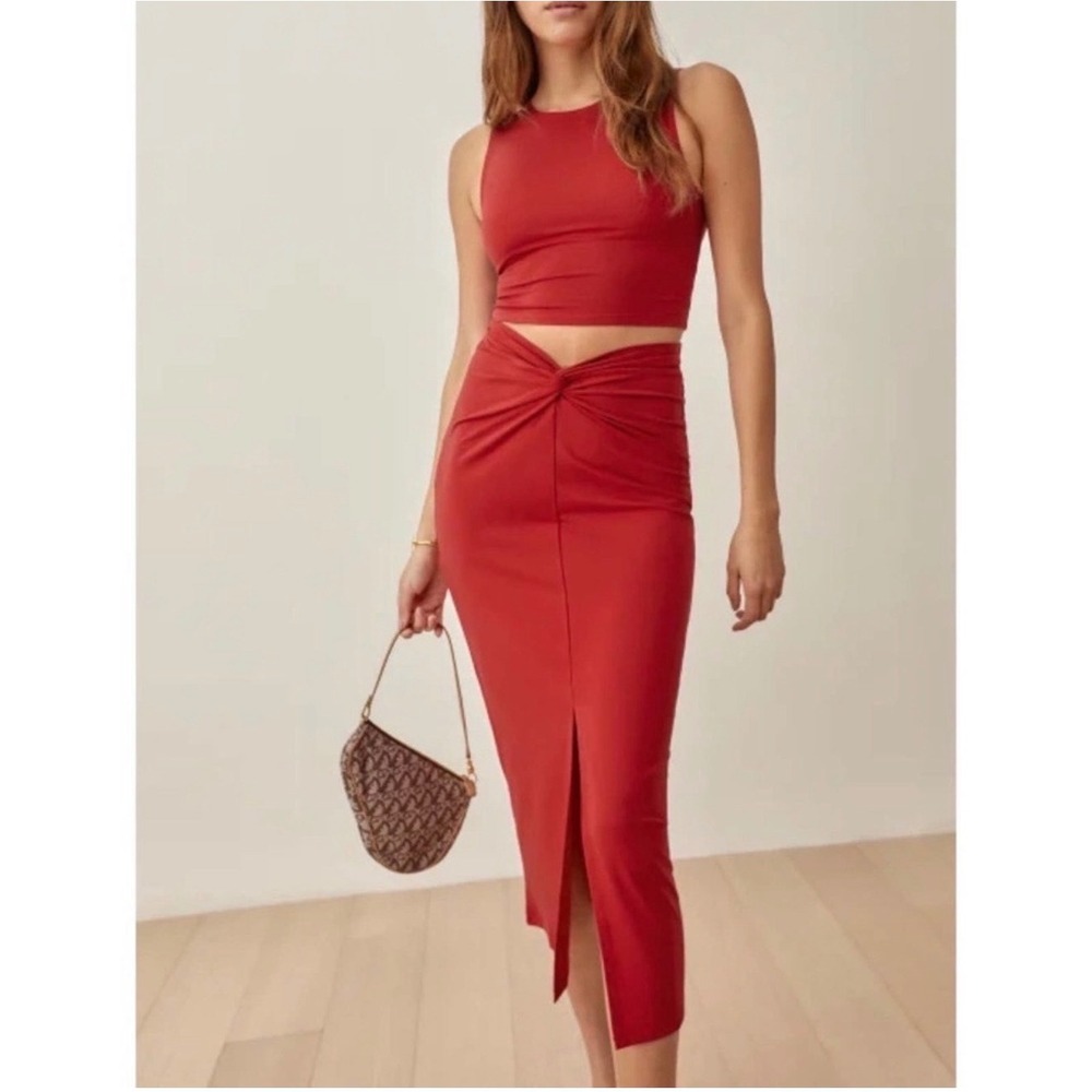NWT Reformation Rylan 2 piece skirt set XL cherry red jersey knit resort casual